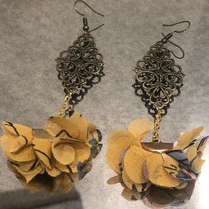 Yellow Multicolor Gold Dangly Earrings 2 Inches